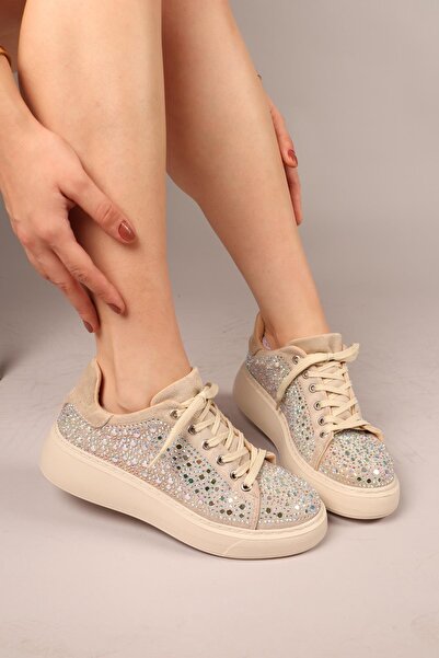 Birikon HOLLİS Taşlı Süet Sneakers BEJ