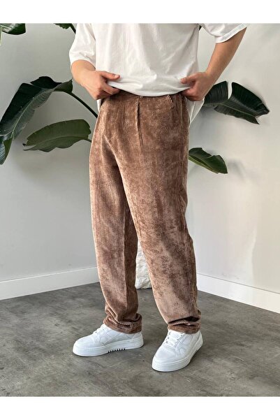 Gambocci Men's High Waist Baggy Corduroy Pants