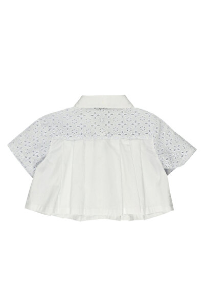 Panço Kız Beyaz Dokuma Gömlek Yaka Gömlek