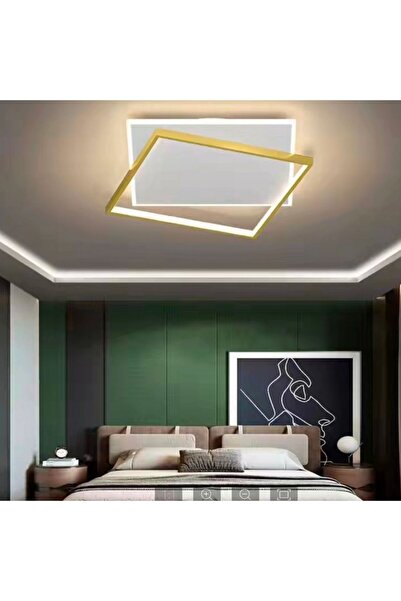 Alista Home Lustra LED cu telecomanda SOLARA 98 W, 2 Patrate, lumina Rece/Calda/Neutra, Dimabila, Auriu Alb