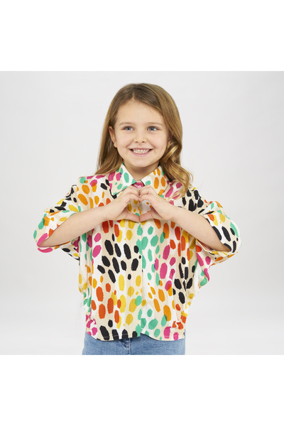 Panço Kız Bej Dokuma Gömlek Yaka Gömlek