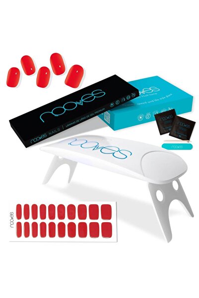 Nooves Gelfolien für Nägel + Trocknungslampe | 20 Stück, rot, halb und vegan,...