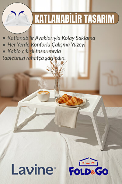 obido Lavine Fold&Go Katlanır Sehpa ”Beyaz” Tablet - Bilgisayar Sehpası Yatak Üstü Kahvaltı Masası
