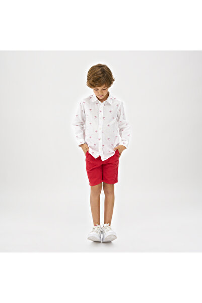 Panço Erkek Beyaz Dokuma Gömlek Yaka Gömlek