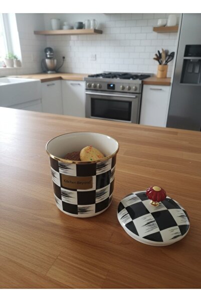 FAIR HOME Set of 3 Large Size Checkerboard Decor Enamel Countertop Jars