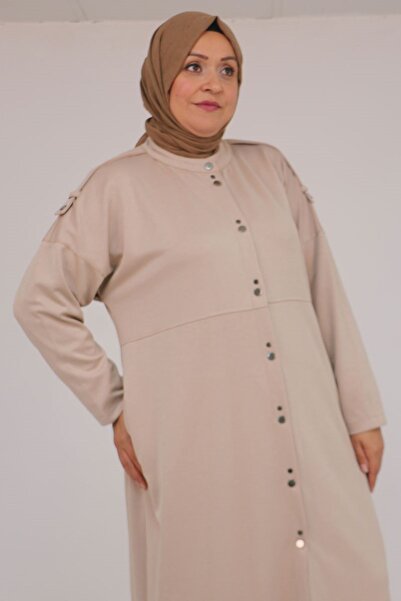 Eslina 57035 Plus Size Modal Suit with Shoulder Epaulettes and Snap Detail - Beige