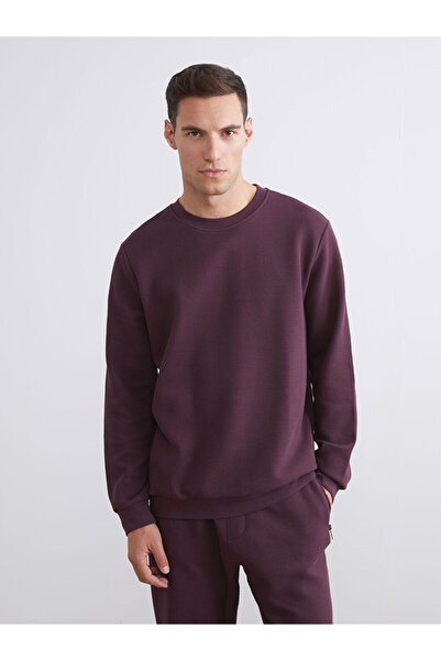 LC Waikiki Plum Crew Neck Textured Men's Sweatshirt