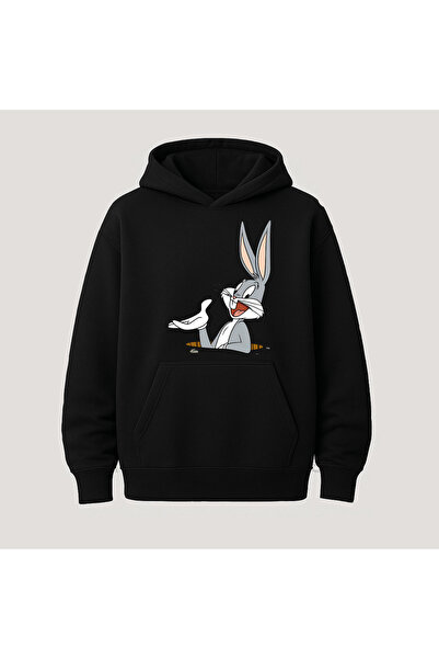 SVART WEAR سويت شيرت بقلنسوة بأكمام طويلة من القطن مطبوع عليه لوني تونز مع جي...