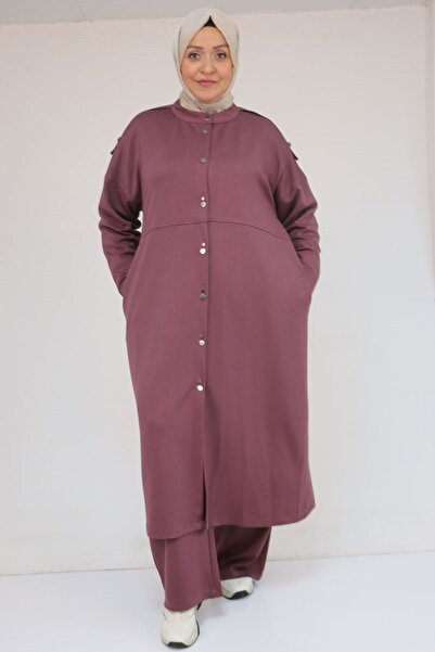 Eslina 57035 Μοντέρνο κοστούμι με λεπτομέρεια με κουμπωτά και επιλογές χρώματος - Dusty Rose