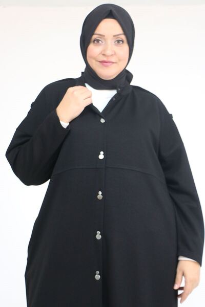 Eslina 57035 Plus Size Modal Suit with Shoulder Epaulettes and Snap Detail - Black