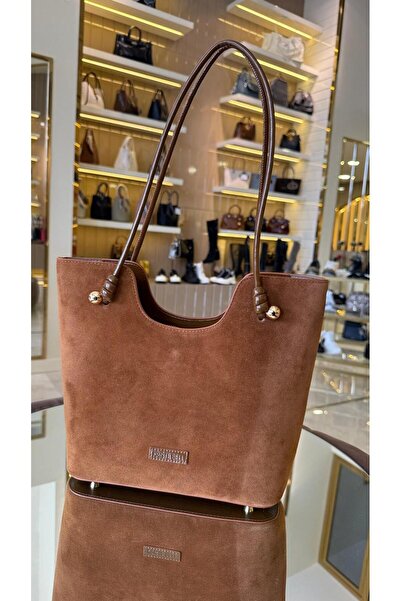 KRISTE BELL İthal Süet-Cilt İkili Kadın Omuz Çantası -7459-