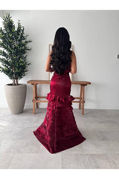 Generic Plain shiny layered evening dress