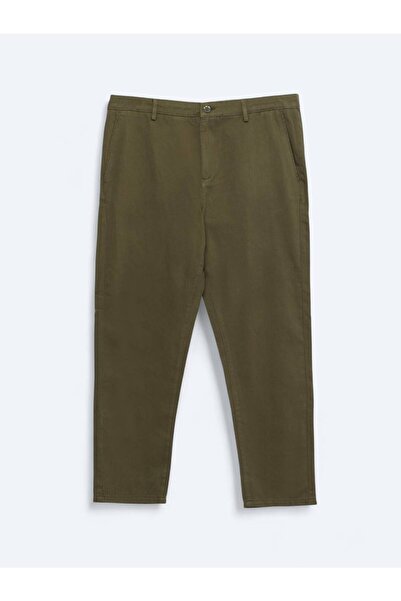 Kip Khaki Woven Relaxed Fit Casual Cotton Blend Trousers