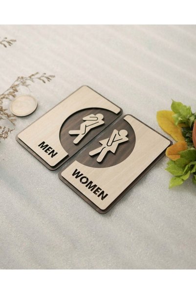 mars tasarım Men's and Women's Toilet Wooden Sign - Men's and Women's Bathroo...