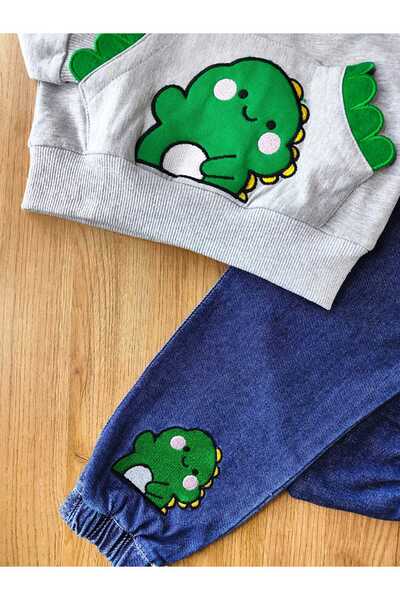 Çamur Kids Embroidered Dinosaur Denim Set, Ages 2-7