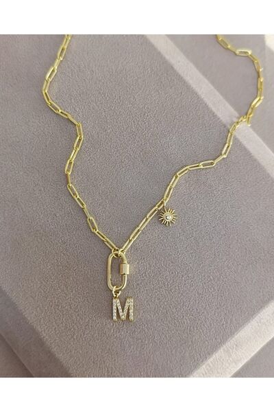 sirius jewelry 925 Gümüş | Kilit Detaylı Harf & Charm Kolye