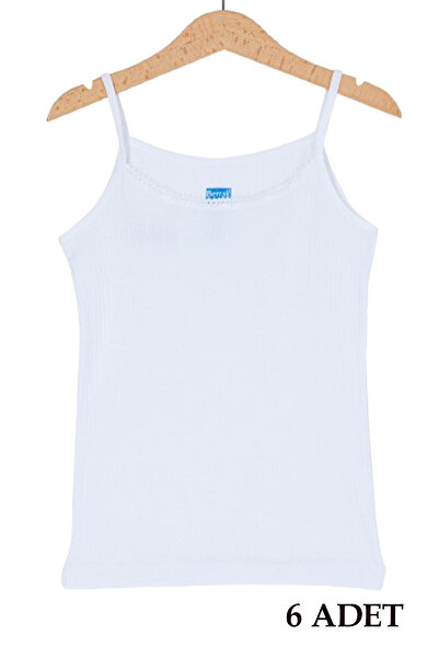 Berrak Girl's Tank Top Thin Straps Lace Detail 6 Pack