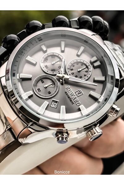 Reward Men's Functional Wristwatch, Certified, Guaranteed, Silver Steel Band Bracelet