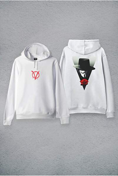 MODA Hanorac alb V pentru Vendetta cu imprimeu cu glugă Swea tricou