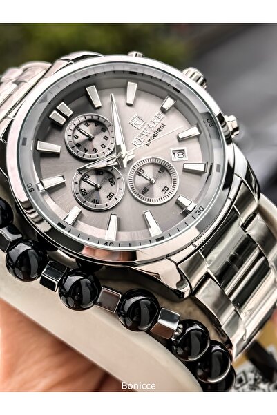Reward Men's Functional Wristwatch, Certified, Guaranteed, Silver Steel Band Bracelet
