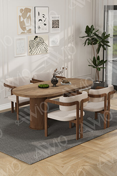 AVVİO Brown Serisi Bohem Ayak 4'lü Tokyo Metal Demonte Sandalye 80x140 Masa Sandalye Takımı