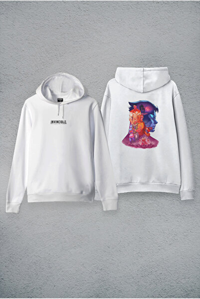 MODA Hanorac Invincible cu imprimeu alb cu glugă Swea tricou