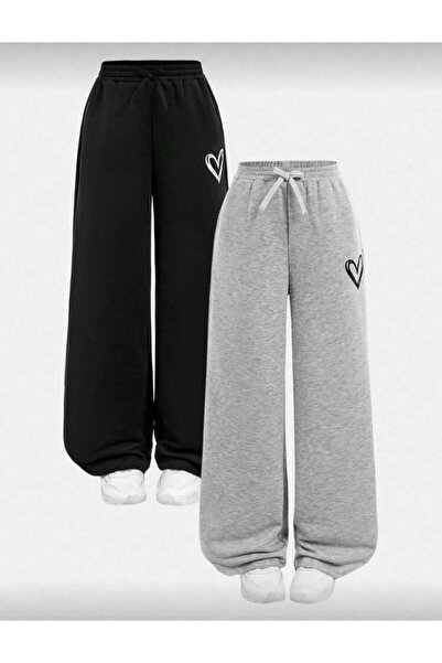 Le Vion DOUĂ BUCĂȚI PANTALONI DE TRENING LĂRGI CU IMPRIMEU INIMĂ, OVERSIZE