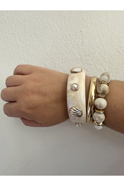 ALS Tasarım Dünyası Kadın Krem Renk Kemik 3'lü kombin Bileklik
