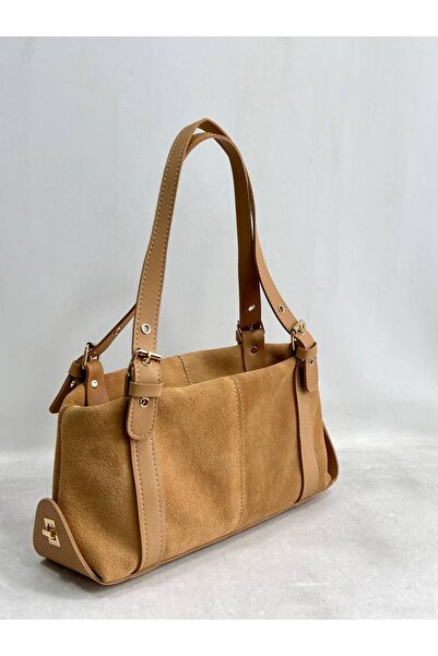 My Easy Shop حقيبة يد نسائية حقيبة كتف من جلد الغزال الأصلي