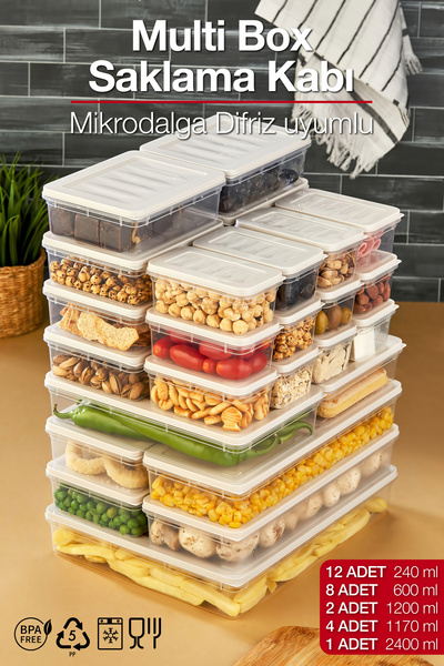 Multi Box 27 Pieces 5 Different Size Storage Container Set - Freezer & Microwave Compatible