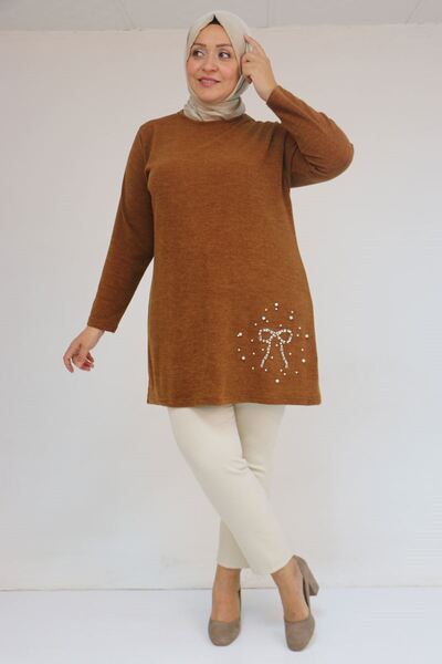 Eslina 58111 Plus Size Mir Tunic with Stone Detail on the Front - Tan