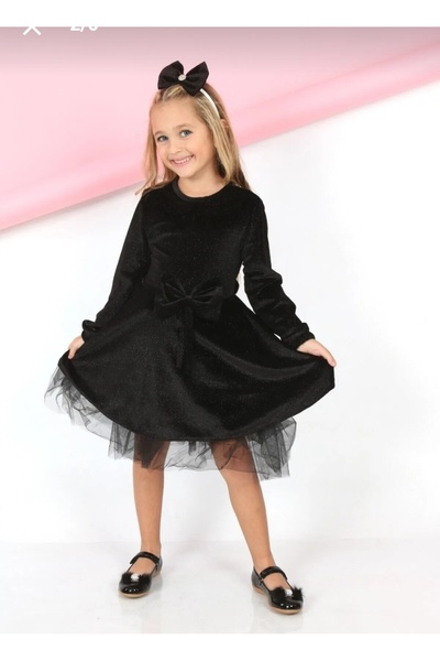 Asortix boutique BEBEK KADİFE KUMAŞ TÜL DETAYLI TAÇ HEDİYELİ ELBİSE