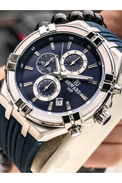 Reward ساعة يد رجالية، معتمدة، مضمونة، حزام سيليكون أزرق داكن، مع تقويم، هدية...