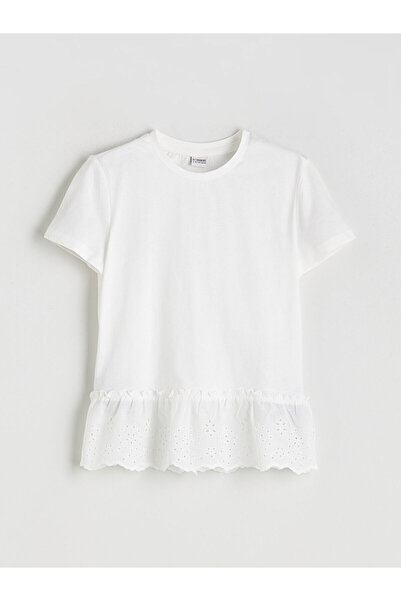 LC Waikiki Crew Neck Girl's T-Shirt with Scallop Detail