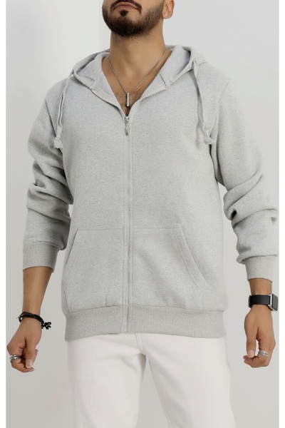 Haydigiy Fermuarlı İki İplik Şardonlu Erkek Sweat - Gri