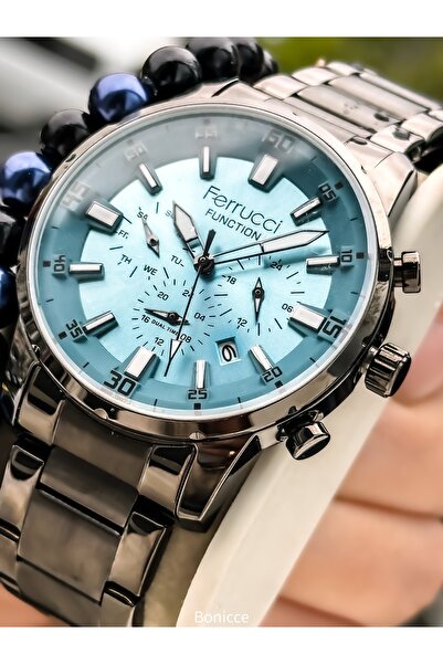 Ferrucci With Calendar, Functions Active, Men's Wristwatch, Blue Smoked Steel...