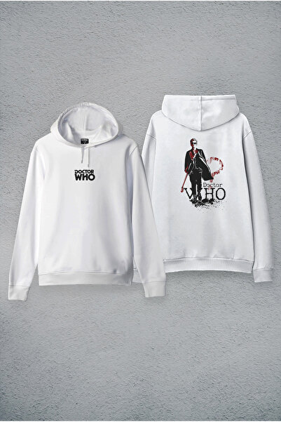 MODA Hanorac cu glugă alb Doctor Who cu imprimeu cu glugă Swea tricou