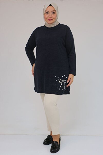 Eslina 58111 Plus Size Mir Tunic with Stone Detail on the Front - Navy Blue