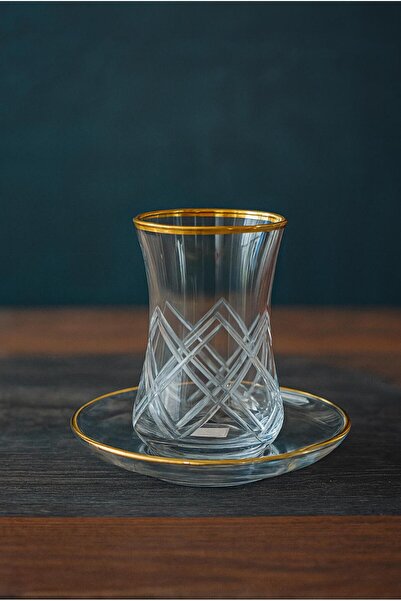 sigmaglas Thin Waist 6 Person 12 Piece Gilt Tea Set