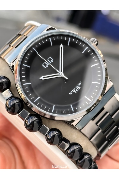 Q&Q Men's Wristwatch, Black Steel Band, 5 Atm Water Resistant, Simple Model Bracelet