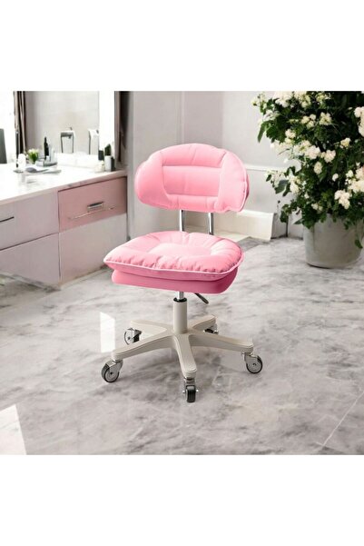 OEM Scaun ergonomic, rotativ, mobil, ajustabil pe inaltime (65–75 cm), piele PU, roz
