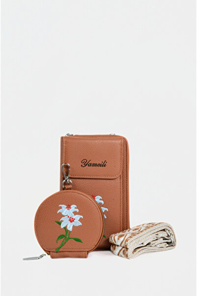 Mazel Design 5767 Çapraz Askılı İthal Cüzdan Telefon Çantası Seti, Nakışlı Çi...