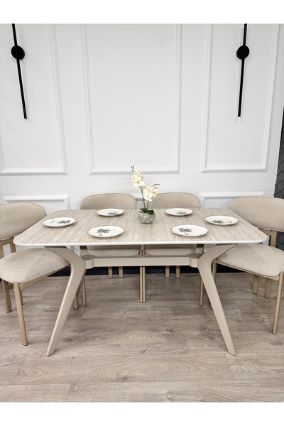 ECCES BB 80 x 140 Mutfak Masası Traverten MDF Salon ve Mutfak Masası Yemek Masası