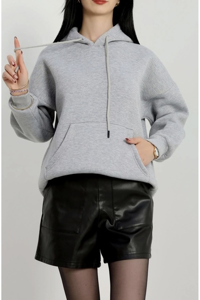 Haydigiy Kanguru Cepli Kapşonlu Sweat - Gri