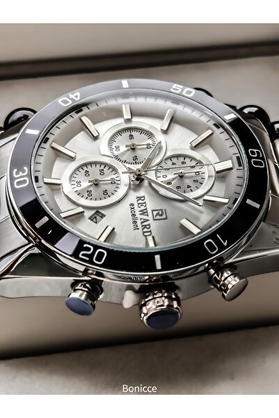 Reward Men's Wristwatch, Certified, Guaranteed, White Silver Steel Band, Calendar, Bracelet Gift