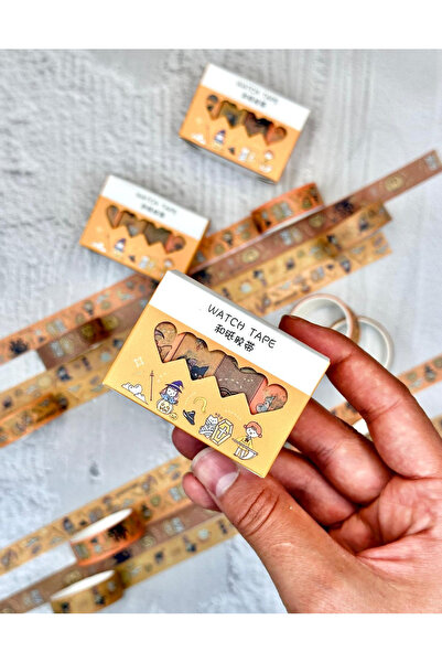 ZeCo Collection Sevimli Cadılar 4'lü Washi Bant Set Turuncu /Washi Tape/Maski...