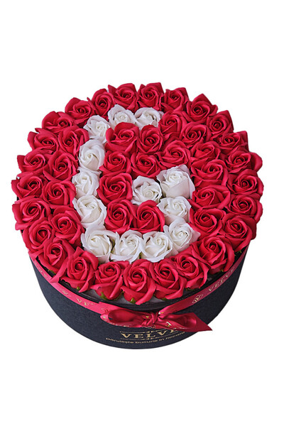 velve Aranjament Floral Etern personalizat cu litera G, in cutie rotunda neag...