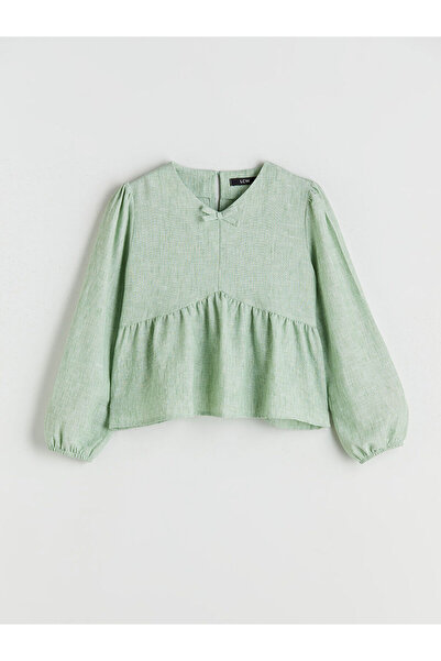 LC Waikiki LCW Kids Πράσινη μπλούζα για κορίτσια με λαιμόκοψη σε σχήμα V με λ...