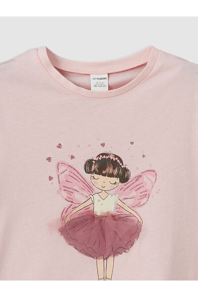 LC Waikiki LCW Kids Pink Crew Neck Bedrucktes Mädchen-T-Shirt im 2er-Pack