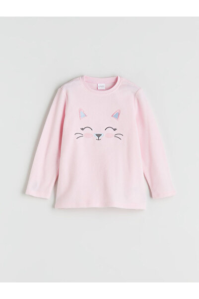 LC Waikiki مجموعة إلسيفا: بيجامة بناتي مطرزة باللون الوردي على شكل قطة